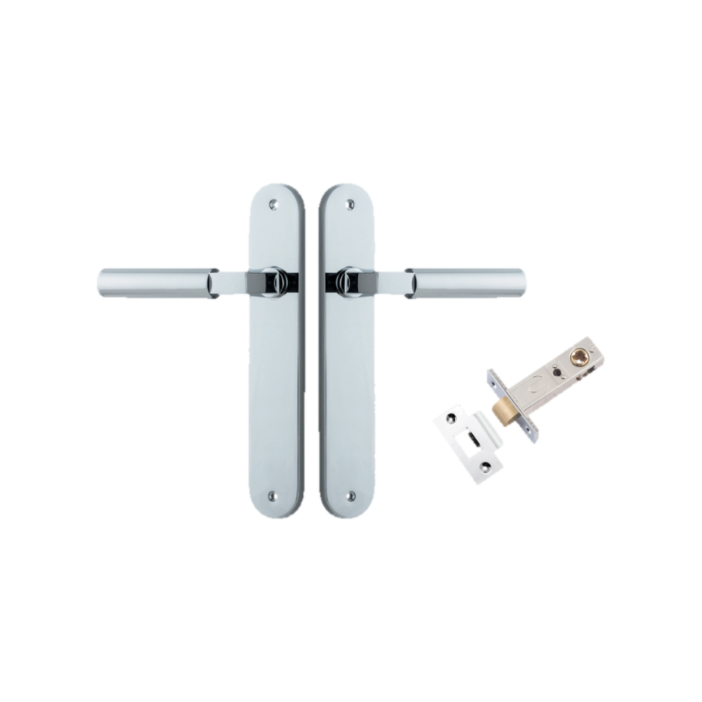 Door Lever Berlin Oval Polished Chrome L120xP57mm BPH240xW40mm Passage Kit Tube Latch Split Cam 'T' Striker Polished Chrome Backset 60mm in Polished Chrome