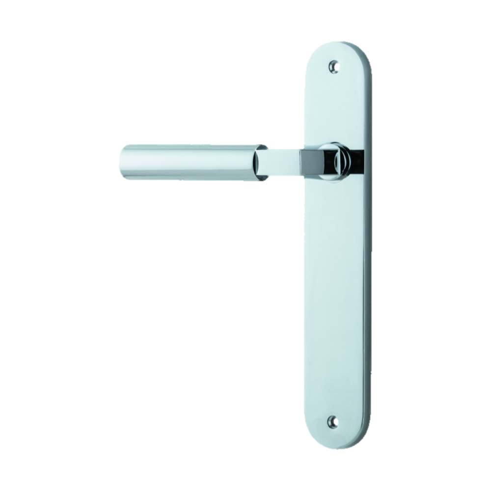 Door Lever Berlin Oval Latch Left Hand Fixed Polished Chrome L120xP57mm BPH240xW40mm in Polished Chrome