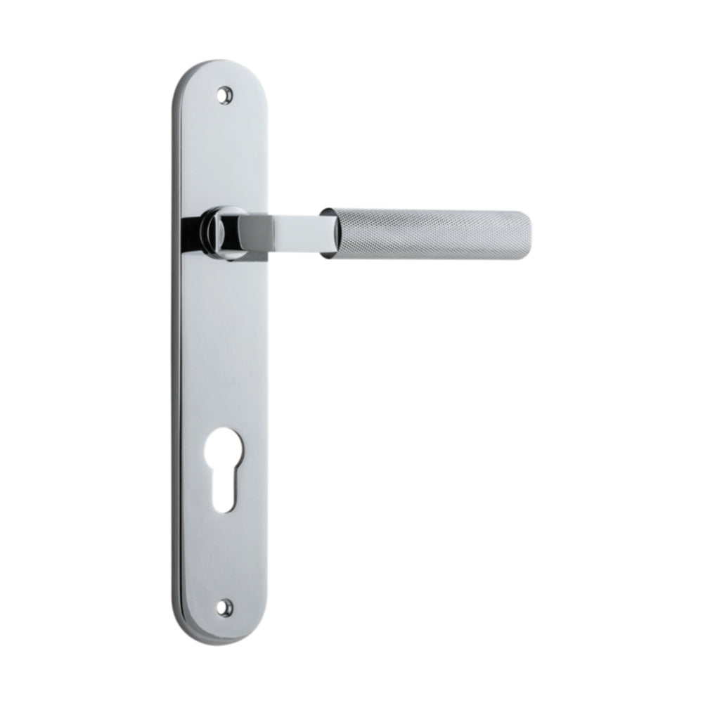 Door Lever Brunswick Oval Euro Polished Chrome CTC85mm H237xW40xP60mm in Polished Chrome