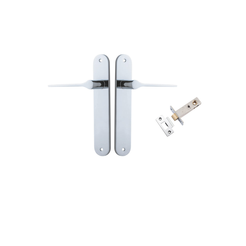 Door Lever Como Oval Polished Chrome L119xP59mm BPH240xW40mm Passage Kit Tube Latch Split Cam 'T' Striker Polished Chrome Backset 60mm in Polished Chrome
