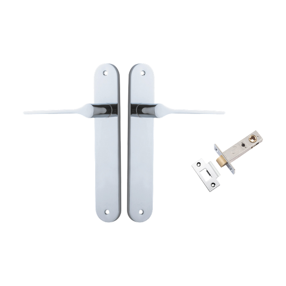 Door Lever Como Oval Polished Chrome L119xP59mm BPH240xW40mm Passage Kit Tube Latch Split Cam 'T' Striker Polished Chrome Backset 60mm in Polished Chrome