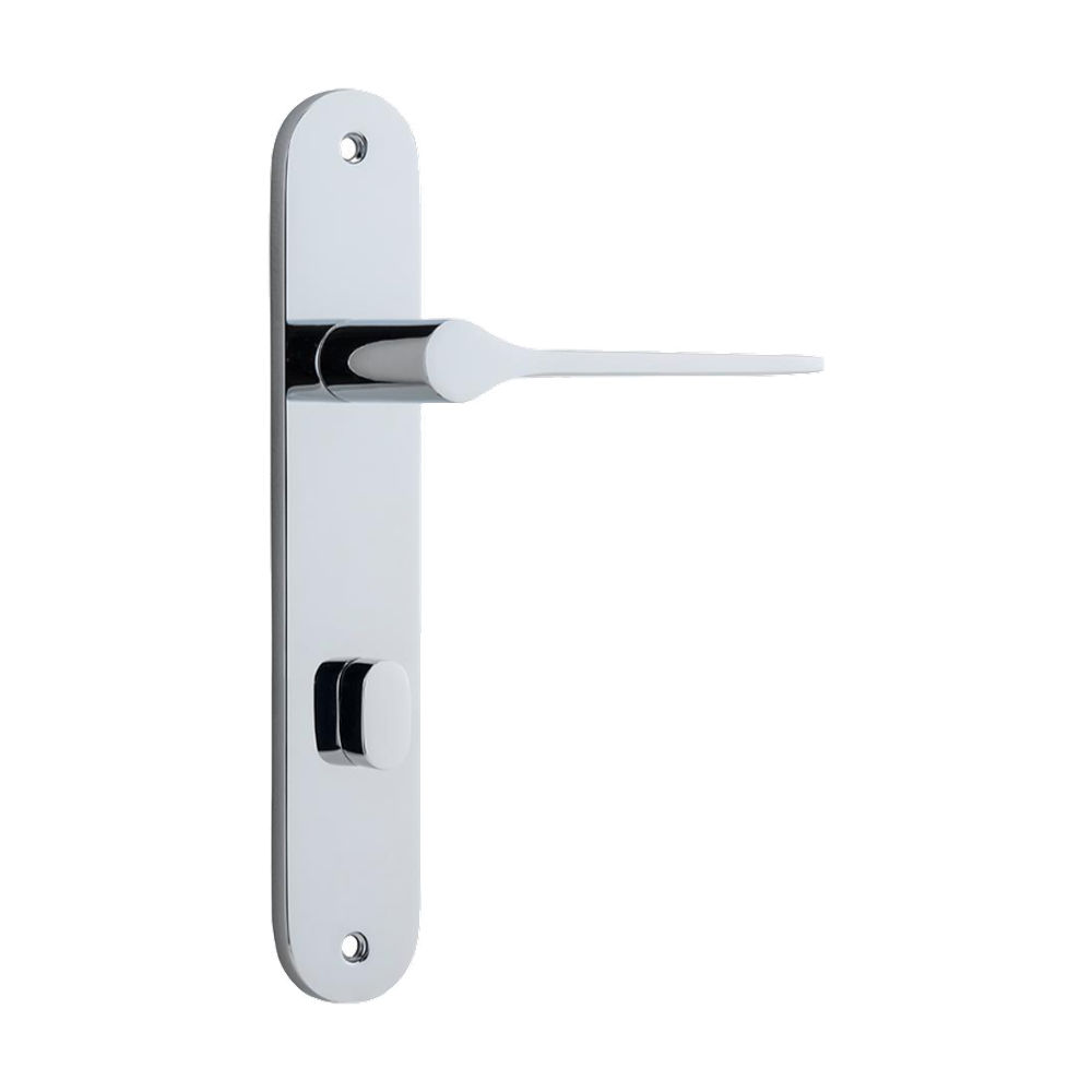 Door Lever Como Oval Privacy Polished Chrome CTC85mm H240xW40xP59mm in Polished Chrome