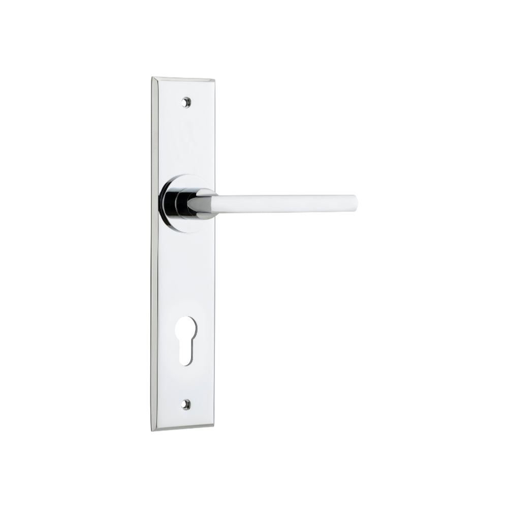 Door Lever Baltimore Chamfered Euro Polished Chrome H240xW50xP55mm in Polished Chrome