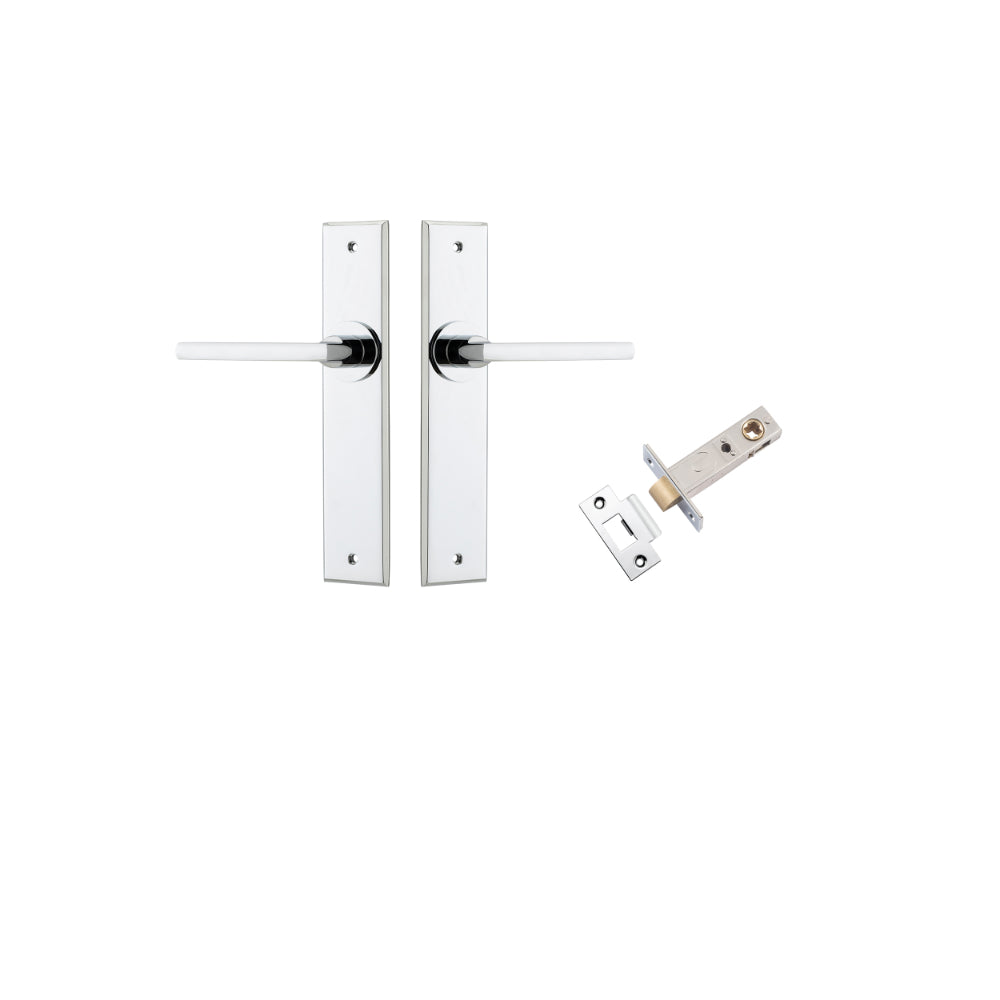 Door Lever Baltimore Chamfered Polished Chrome L118xP56mm BPH240xW50mm Passage Kit Tube Latch Split Cam 'T' Striker Polished Chrome Backset 60mm in Polished Chrome