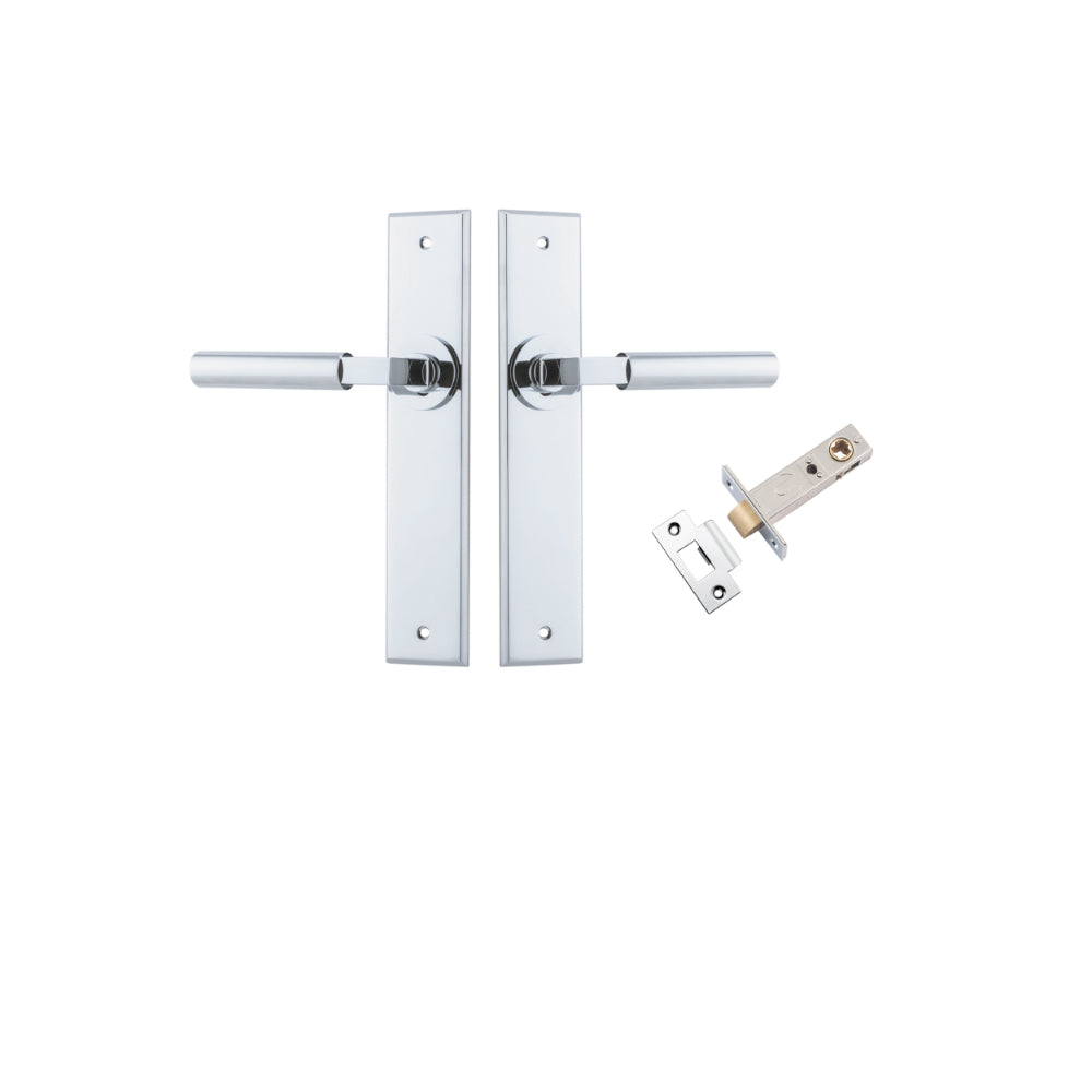 Door Lever Berlin Chamfered Polished Chrome L120xP59mm BPH240xW50mm Passage Kit Tube Latch Split Cam 'T' Striker Polished Chrome Backset 60mm in Polished Chrome