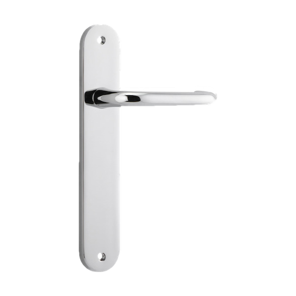 Door Lever Oslo Oval Latch Polished Chrome H230xW40xP57mm in Polished Chrome