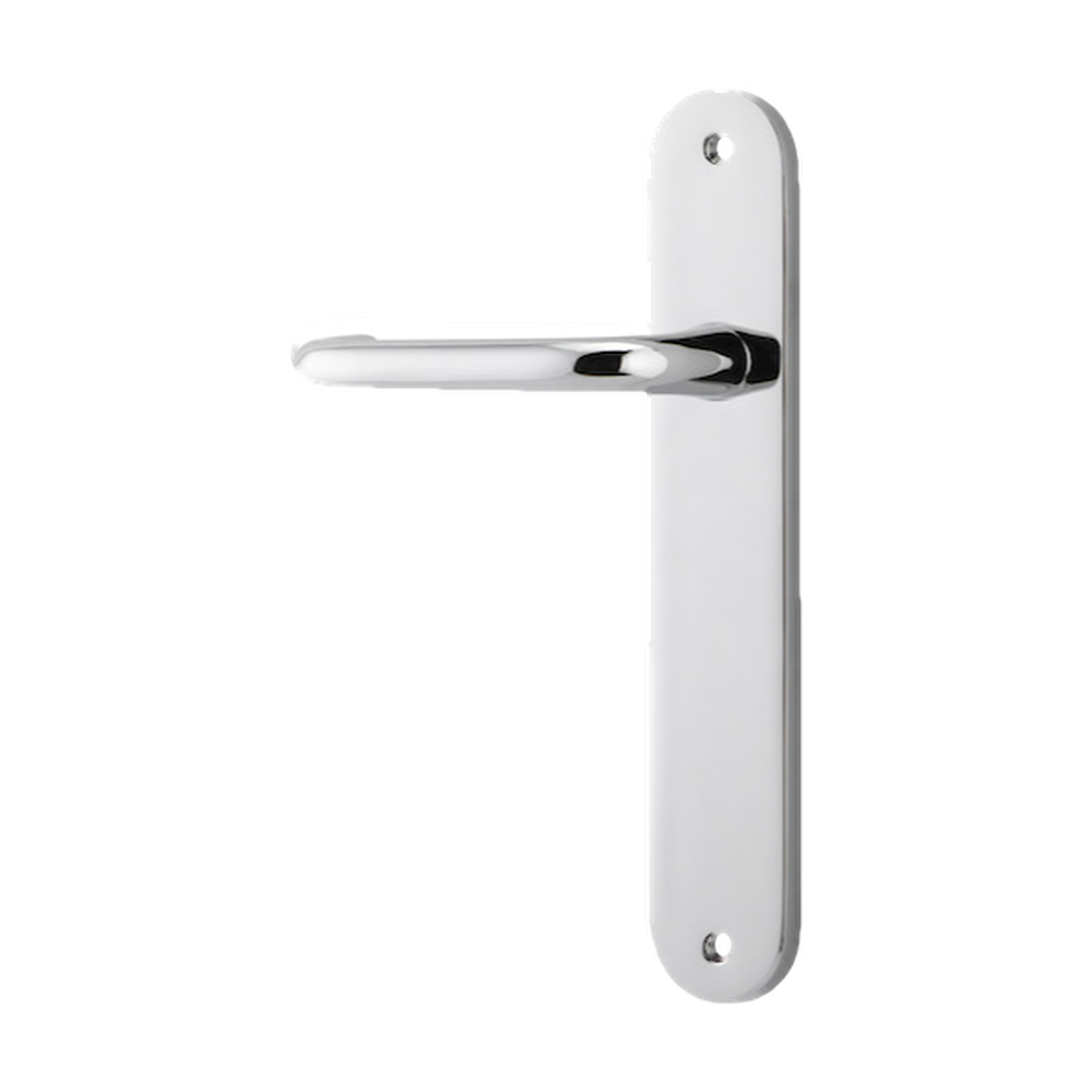 Door Lever Oslo Return Oval Latch Left Hand Fixed Polished Chrome L118xP54mm BPH240xW40mm in Polished Chrome