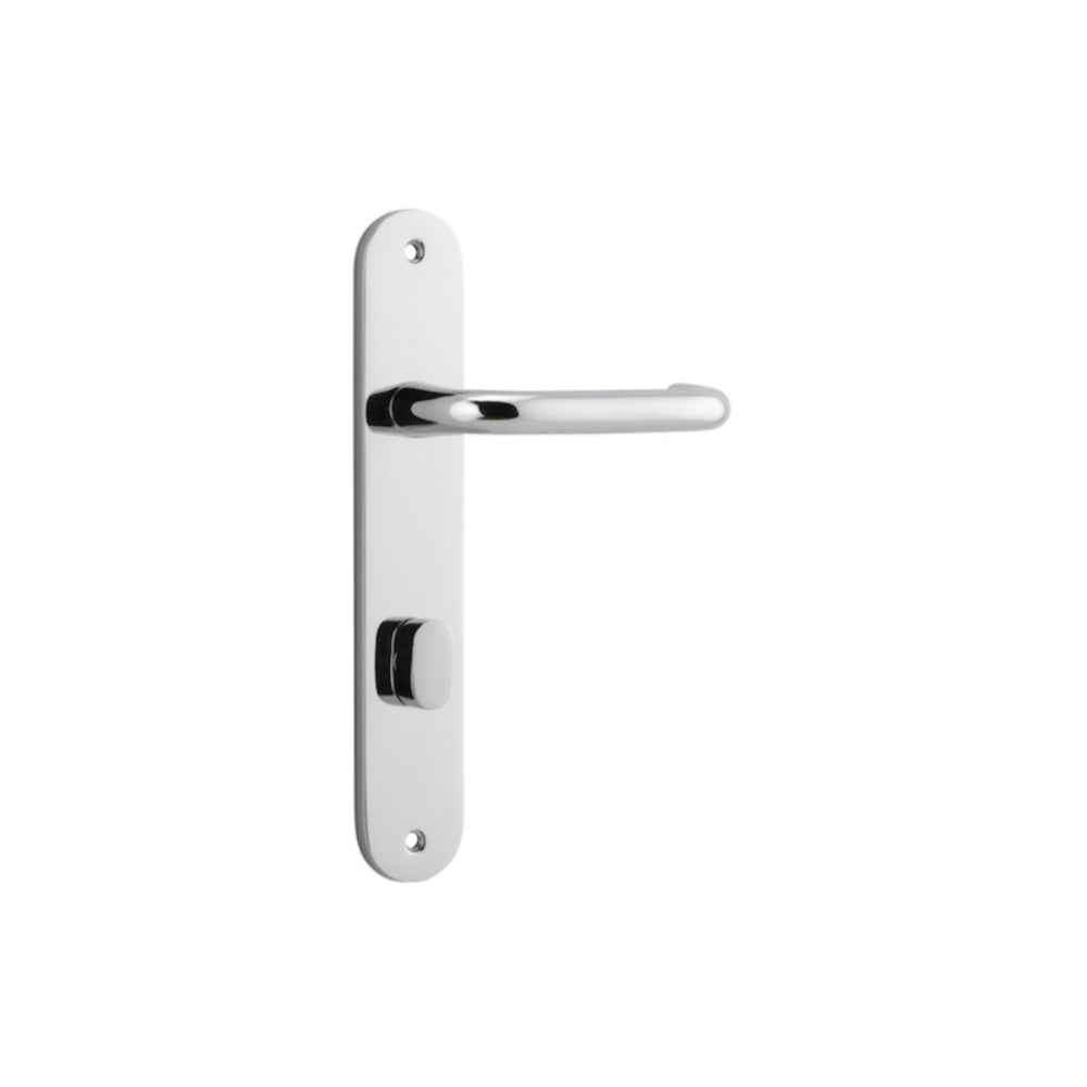 Door Lever Oslo Oval Privacy Polished Chrome CTC85mm H230xW40xP57mm in Polished Chrome