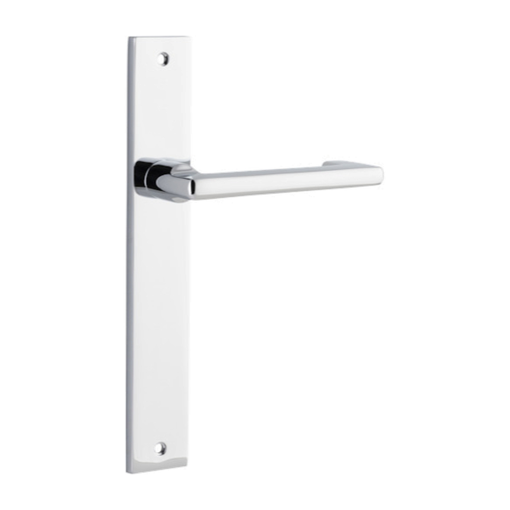 Door Lever Baltimore Return on Long Backplate Pair Polished Chrome H240xW38xP58mm in Polished Chrome