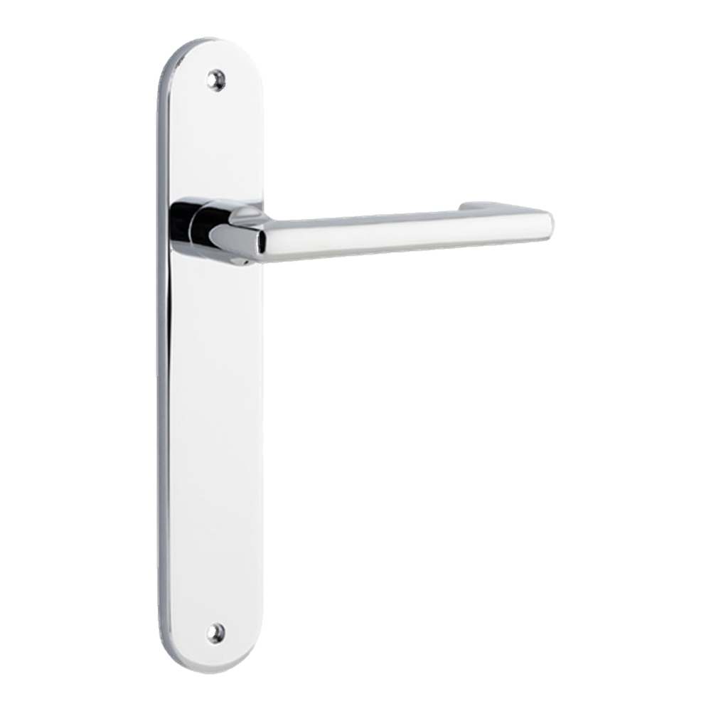 Door Lever Baltimore Return Oval Latch Pair Polished Chrome H240xW40xP58mm in Polished Chrome