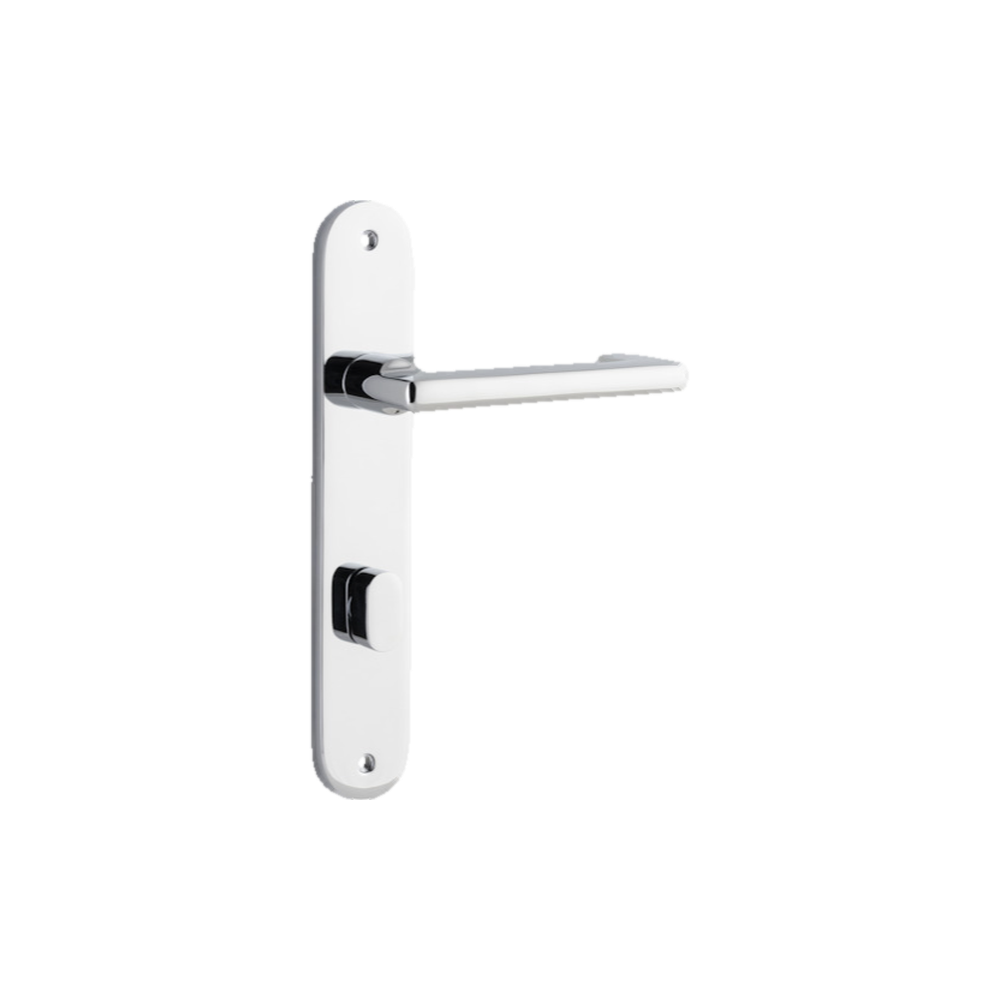 Door Lever Baltimore Return Oval Privacy Pair Polished Chrome CTC85mm H240xW40xP58mm in Polished Chrome