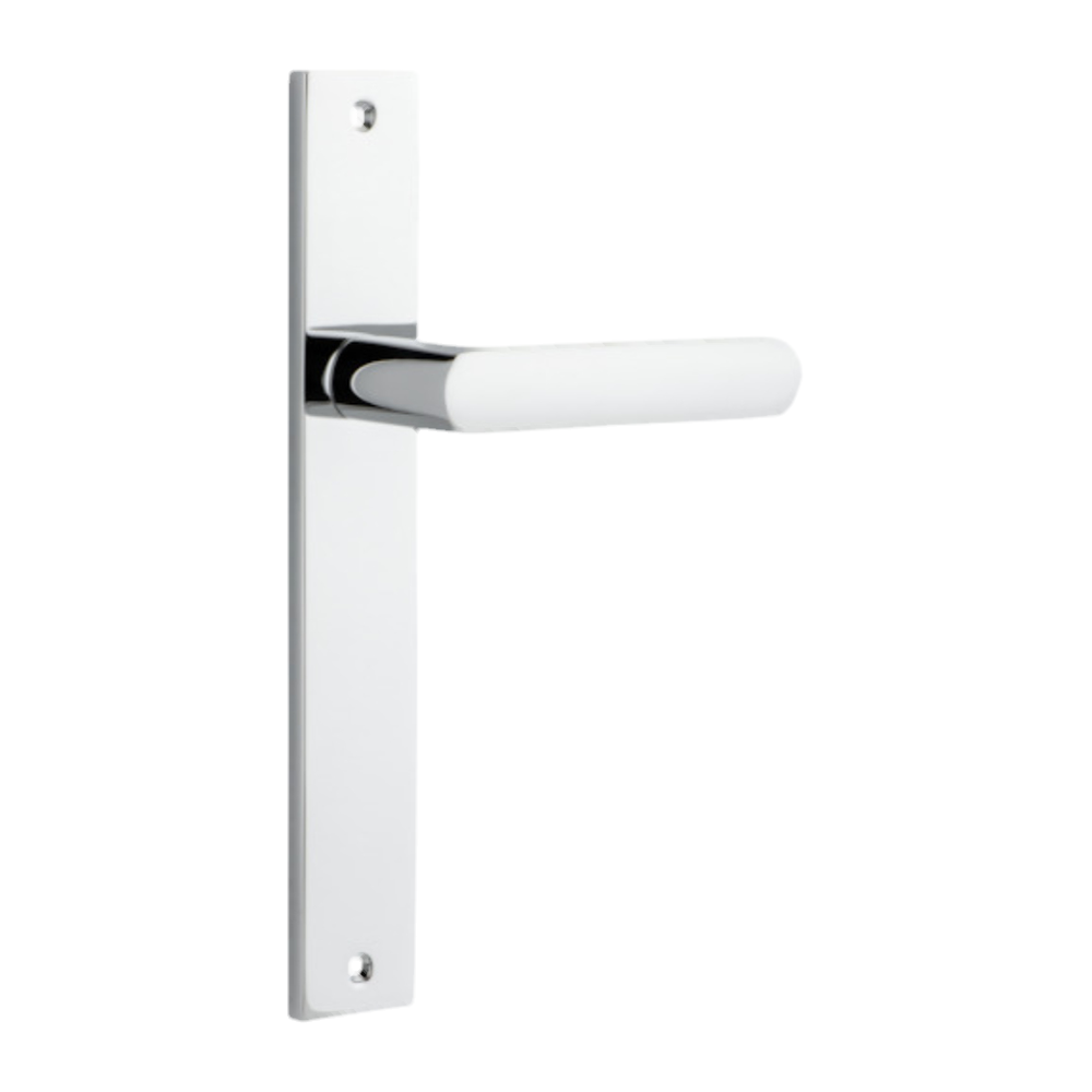Door Lever Osaka on Long Backplate Pair Polished Chrome H240xW38xP55mm in Polished Chrome