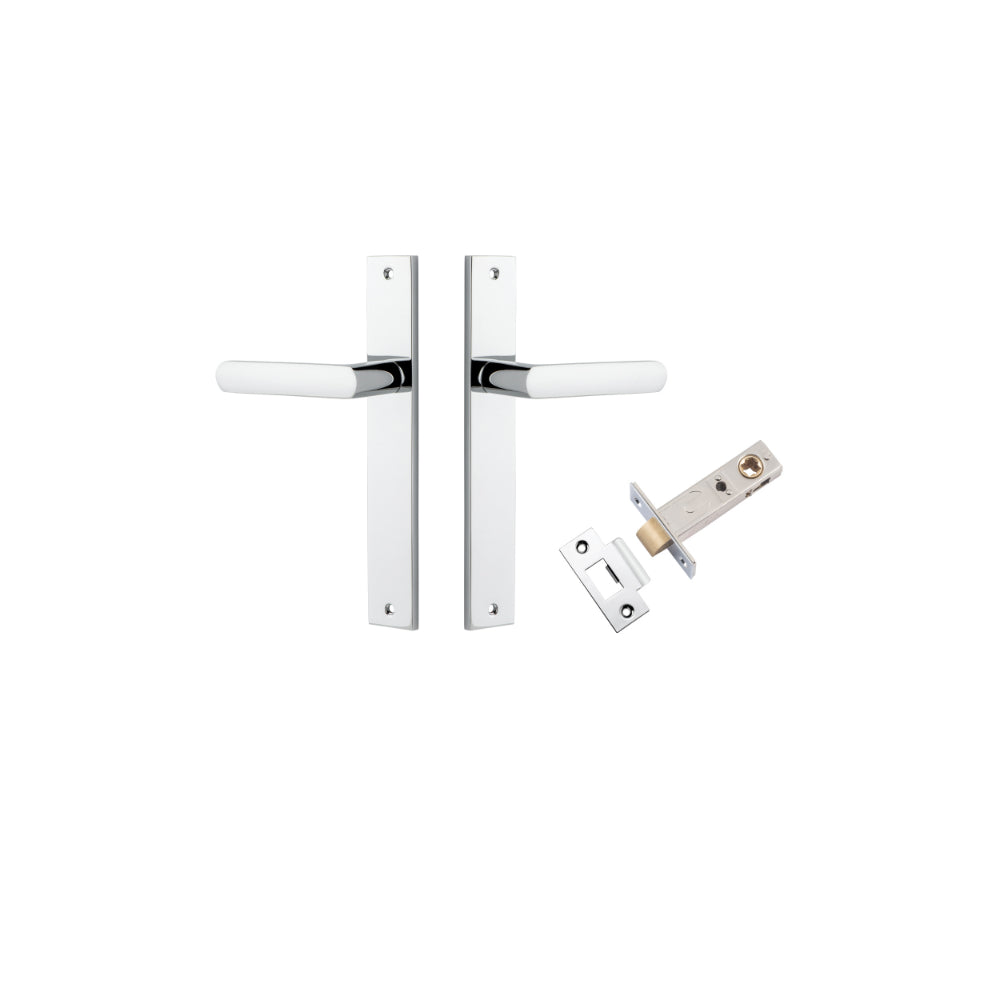 Door Lever Osaka Rectangular Latch Pair Polished Chrome H240xW38xP55mm Passage Kit, Tube Latch Split Cam 'T' Striker Polished Chrome Backset 60mm in Polished Chrome