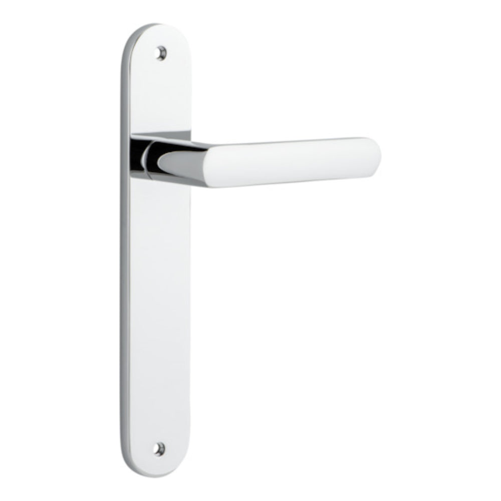 Door Lever Osaka Oval Latch Pair Polished Chrome H240xW40xP55mm in Polished Chrome