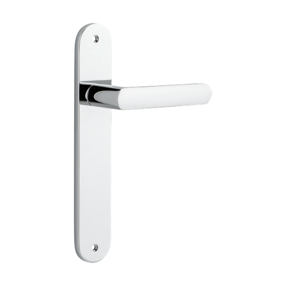 Door Lever Osaka Oval Latch Pair Polished Chrome H240xW40xP55mm in Polished Chrome