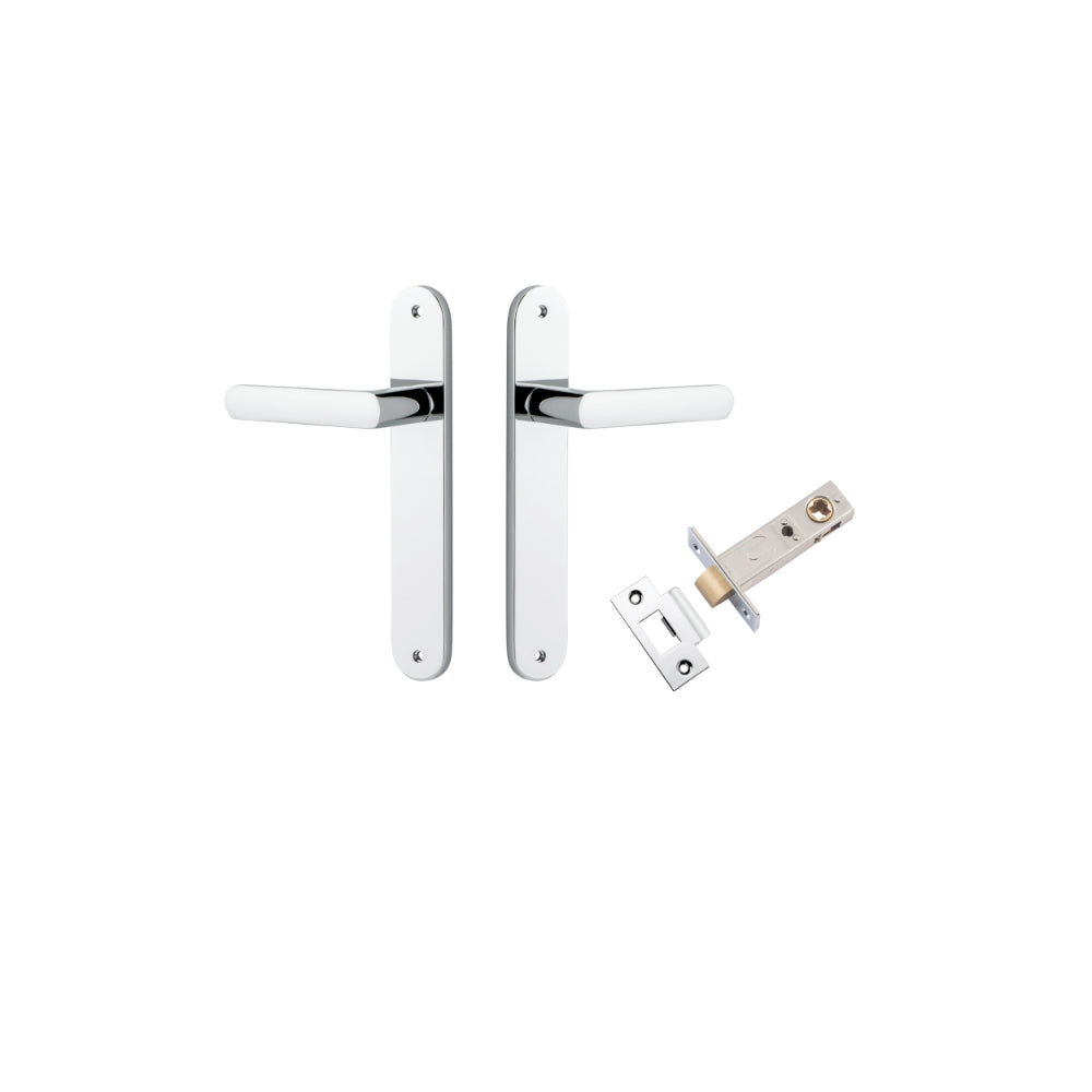 Door Lever Osaka Oval Latch Pair Polished Chrome H240xW40xP55mm Passage Kit Tube Latch Split Cam 'T' Striker Polished Chrome Backset 60mm in Polished Chrome