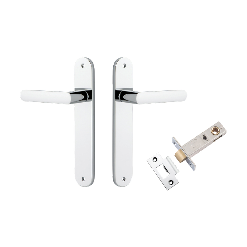 Door Lever Osaka Oval Latch Pair Polished Chrome H240xW40xP55mm Passage Kit Tube Latch Split Cam 'T' Striker Polished Chrome Backset 60mm in Polished Chrome