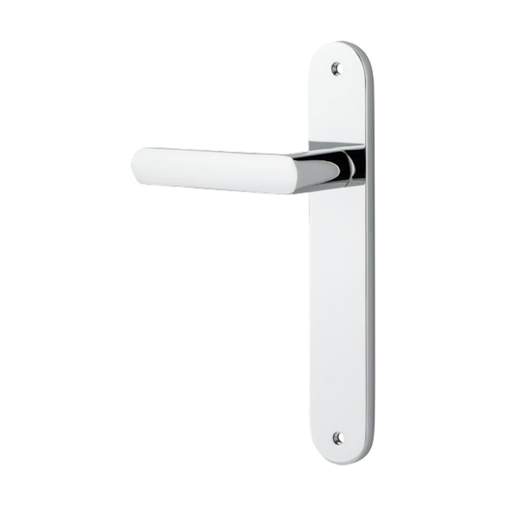 Door Lever Osaka Oval Latch Left Hand Fixed Polished Chrome L120xP52mm BPH240xW40mm in Polished Chrome