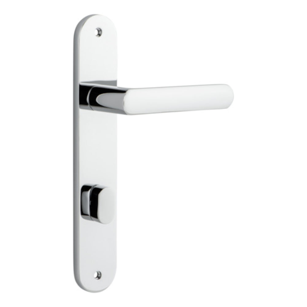 Door Lever Osaka Oval Privacy Pair Polished Chrome CTC85mm H240xW40xP55mm in Polished Chrome