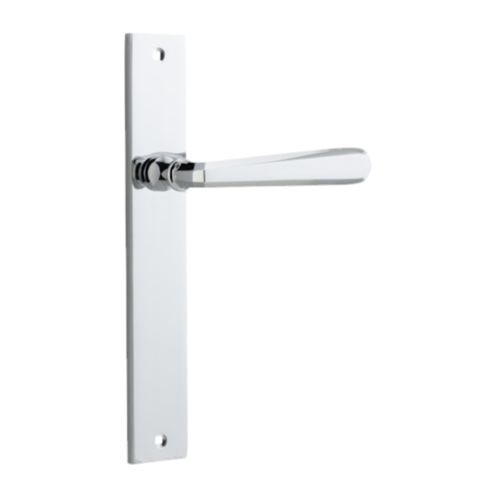 Door Lever Copenhagen Rectangular Latch Right Hand Fixed Polished Chrome L120xP57mm BPH240xW38mm in Polished Chrome