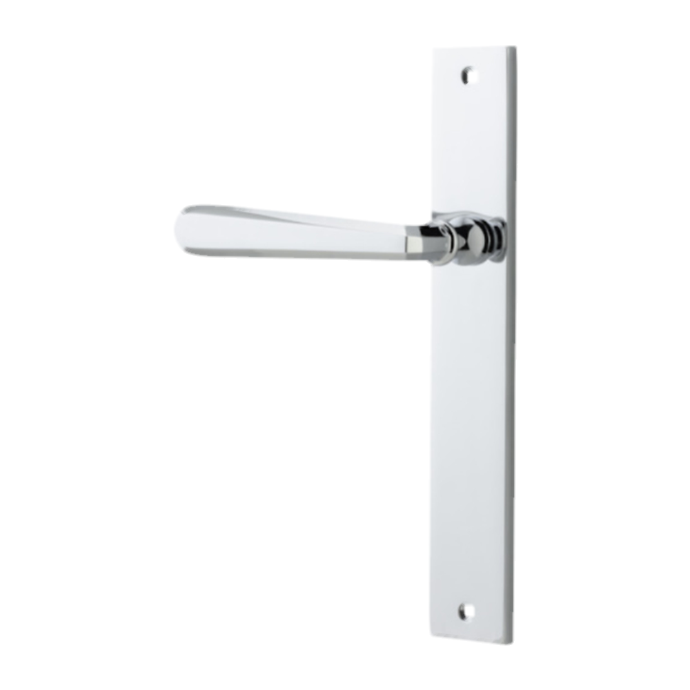 Door Lever Copenhagen Rectangular Latch Left Hand Fixed Polished Chrome L120xP57mm BPH240xW38mm in Polished Chrome