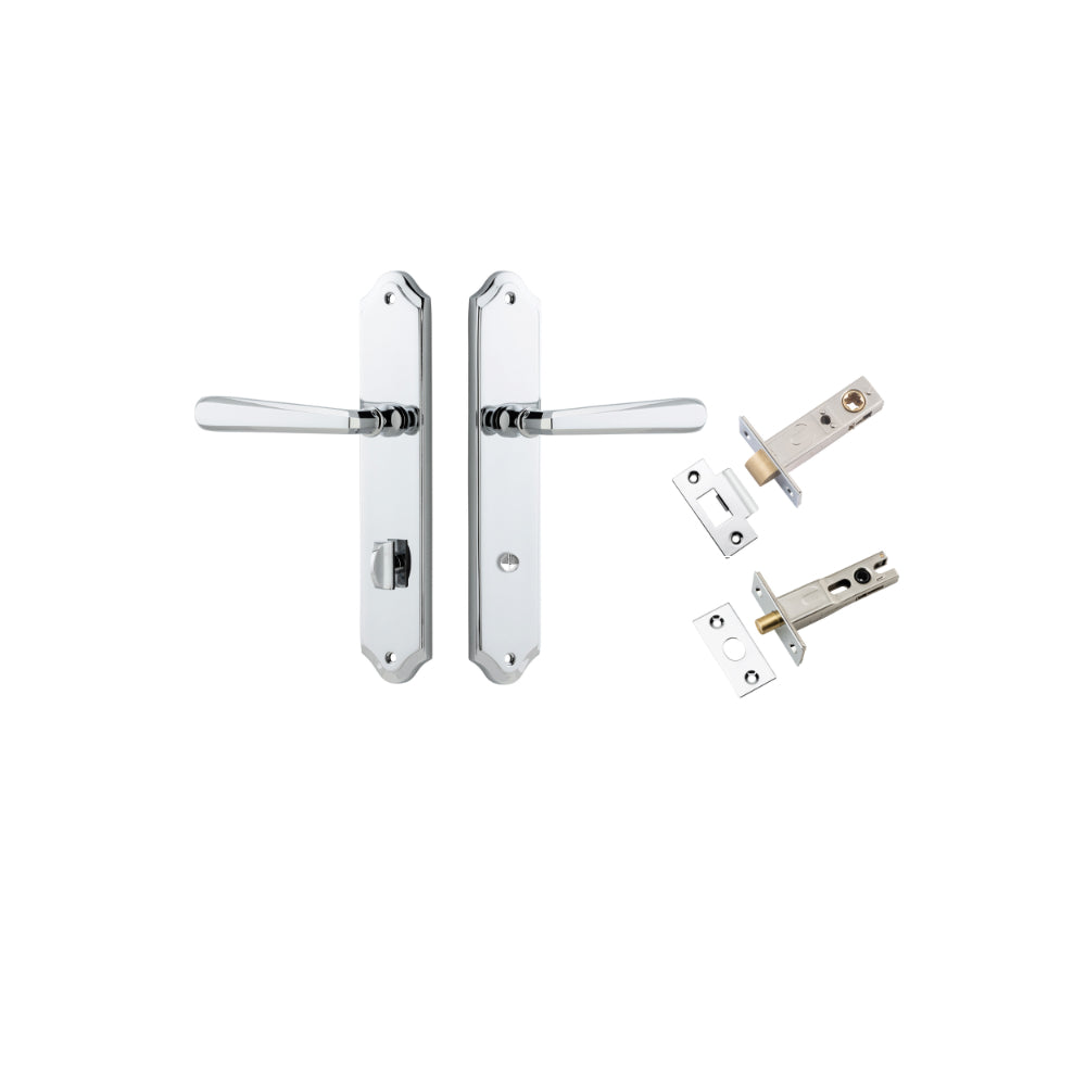 Door Lever Copenhagen Shouldered Privacy Pair Polished Chrome CTC85mm H250xW48xP61mm Inbuilt Privacy Kit Tube Latch Split Cam 'T' Striker Polished Chrome Backset 60mm, Privacy Bolt Round Bolt Polished Chrome Backset 60mm in Polished Chrome