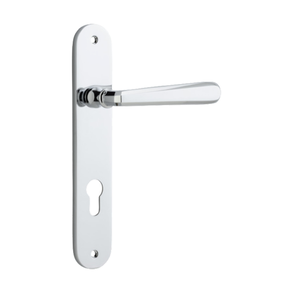 Door Lever Copenhagen Oval Euro Pair Polished Chrome CTC85mm H240xW40xP61mm in Polished Chrome