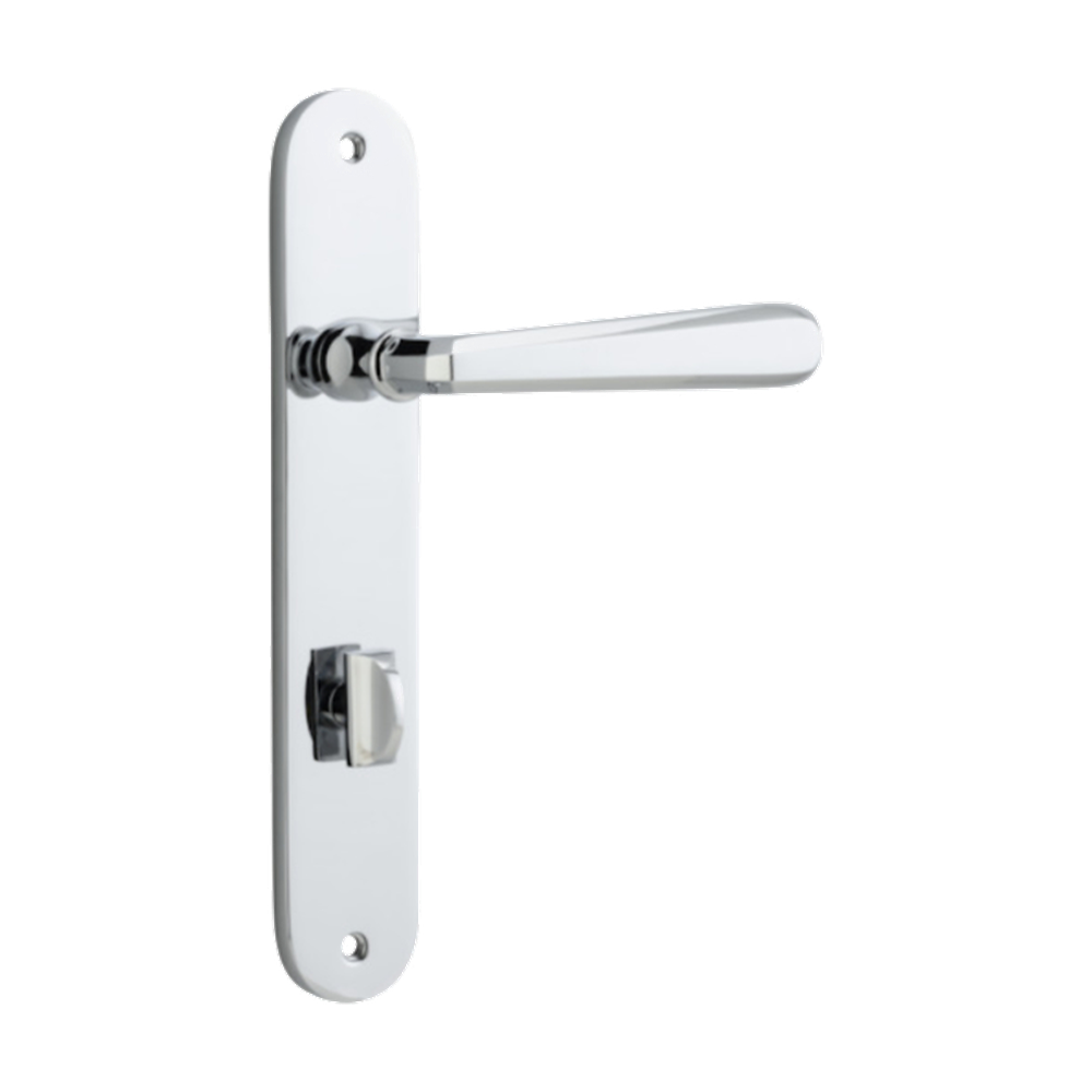 Door Lever Copenhagen Oval Privacy Pair Polished Chrome CTC85mm H240xW40xP61mm in Polished Chrome