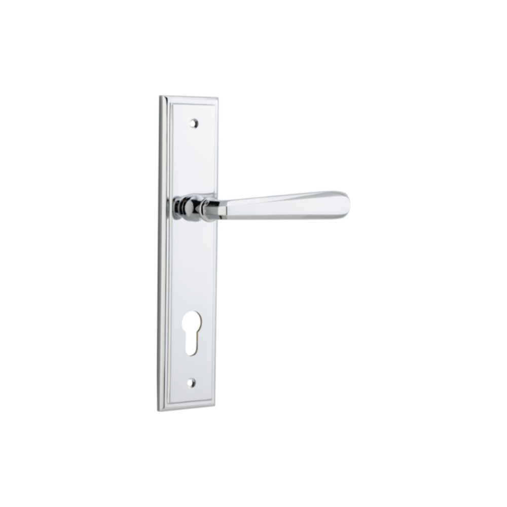 Door Lever Copenhagen Stepped Euro Pair Polished Chrome CTC85mm H237xW50xP61mm in Polished Chrome
