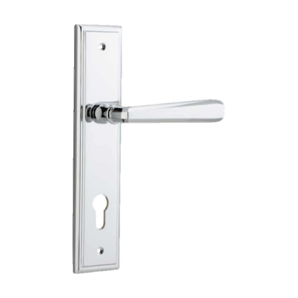 Pair of Iver Copenhagen lever handles on stepped backplates, designed for architectural hardware installations.