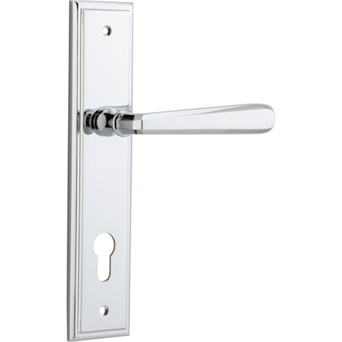 Door Lever Copenhagen Stepped Euro Pair Polished Chrome CTC85mm H237xW50xP61mm in Polished Chrome
