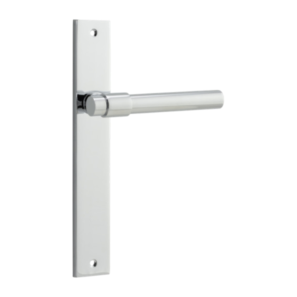 Door Lever Helsinki on Long Backplate Pair Polished Chrome H240xW38xP44mm in Polished Chrome