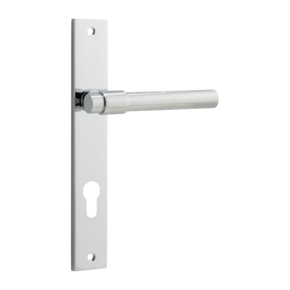 Door Lever Helsinki Rectangular Euro Pair Polished Chrome CTC85mm H240xW38xP44mm in Polished Chrome