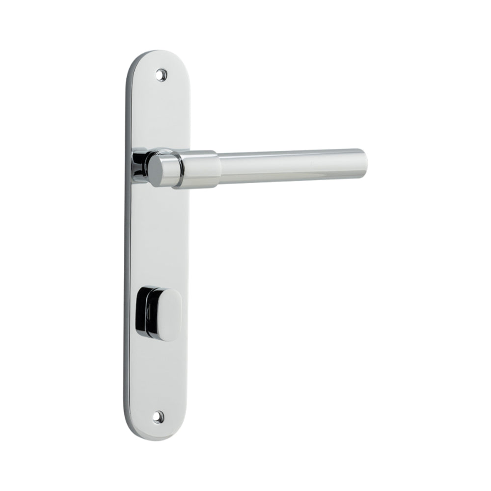 Door Lever Helsinki Oval Privacy Pair Polished Chrome CTC85mm H240xW40xP44mm in Polished Chrome