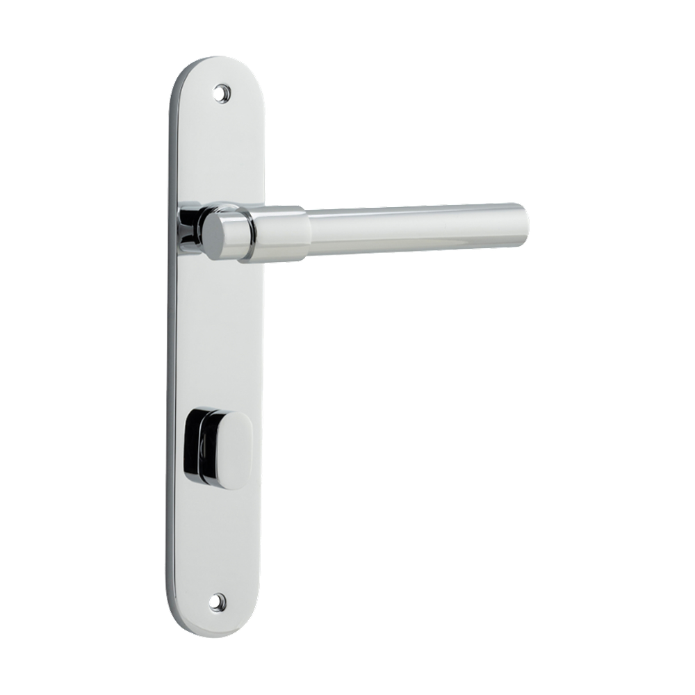Door Lever Helsinki Oval Privacy Pair Polished Chrome CTC85mm H240xW40xP44mm in Polished Chrome