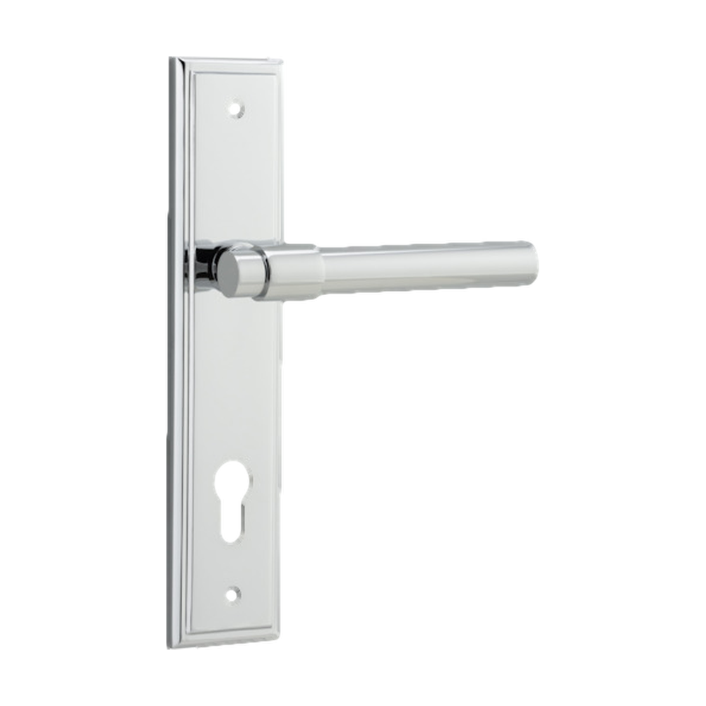 Door Lever Helsinki Stepped Euro Pair Polished Chrome CTC85mm H237xW50xP44mm in Polished Chrome