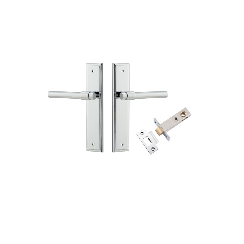 Door Lever Helsinki Stepped Latch Pair Polished Chrome H237xW50xP44mm Passage Kit Tube Latch Split Cam 'T' Striker Polished Chrome Backset 60mm in Polished Chrome