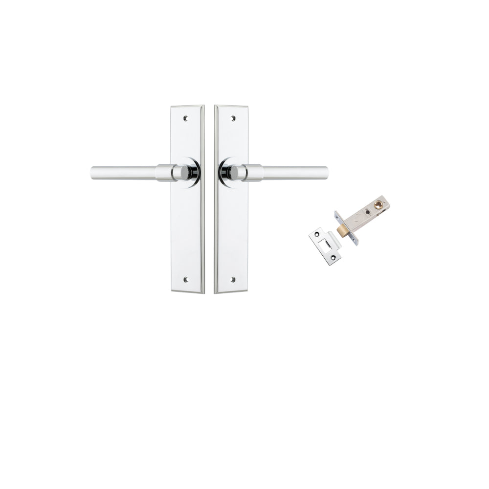 Door Lever Helsinki Chamfered Polished Chrome L137xP60mm BPH240xW50mm Passage Kit Tube Latch Split Cam 'T' Striker Polished Chrome Backset 60mm in Polished Chrome