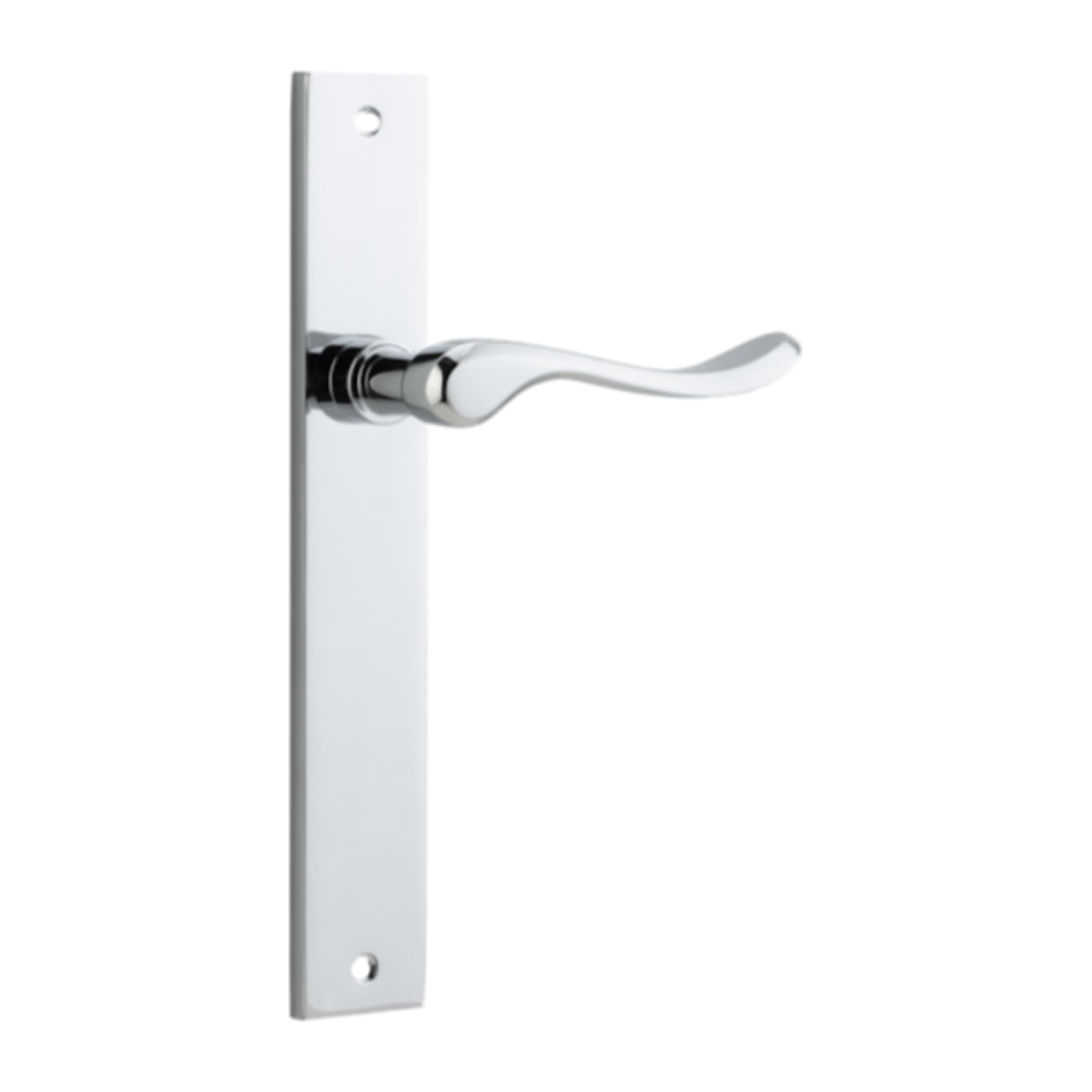 Door Lever Stirling on Long Backplate Pair Polished Chrome H240xW38xP64mm in Polished Chrome