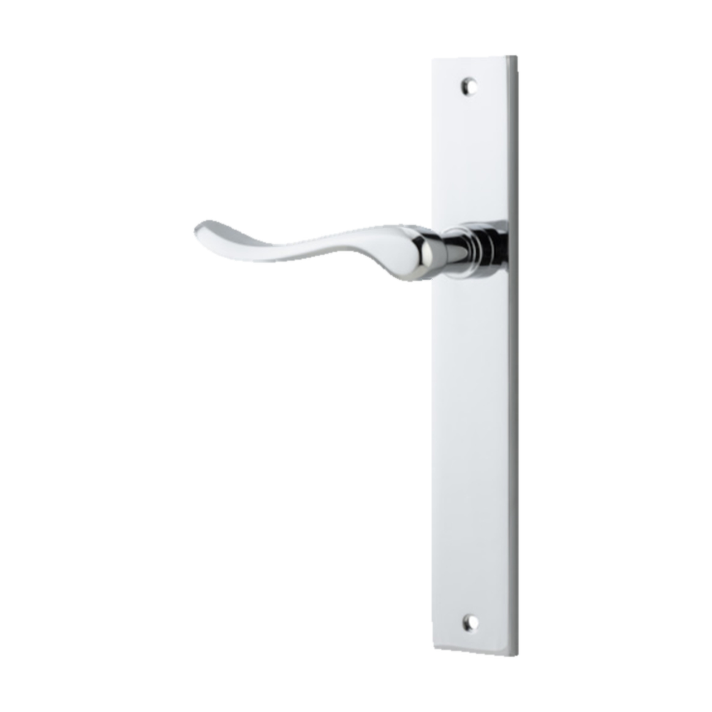 Door Lever Stirling Rectangular Latch Left Hand Fixed Polished Chrome L116xP62mm BPH240xW38mm in Polished Chrome