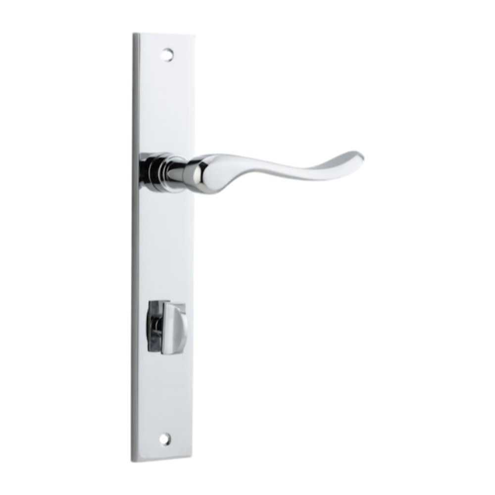 Door Lever Stirling Rectangular Privacy Pair Polished Chrome CTC85mm H240xW38xP64mm in Polished Chrome