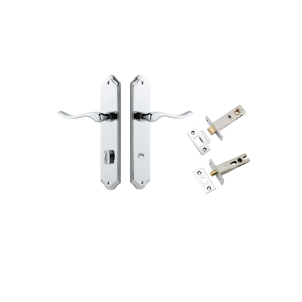 Door Lever Stirling Shouldered Privacy Pair Polished Chrome CTC85mm H250xW48xP64mm Privacy Kit Tube Latch Split Cam 'T' Striker Polished Chrome Backset 60mm, Privacy Bolt Round Bolt Polished Chrome Backset 60mm in Polished Chrome