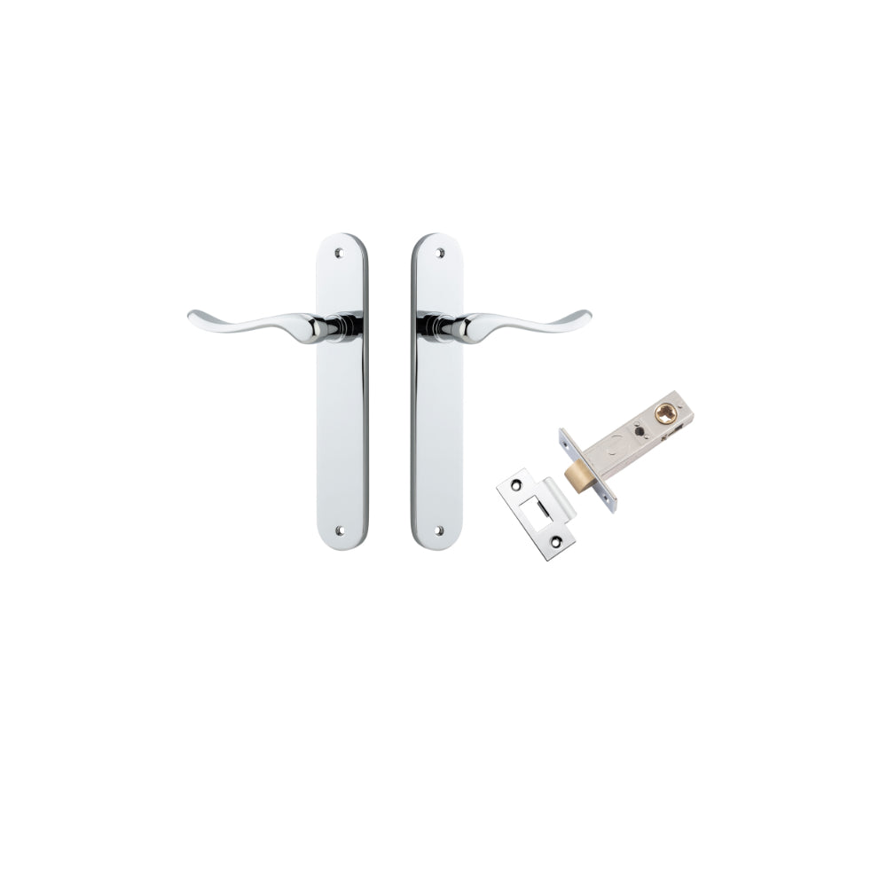 Door Lever Stirling Oval Latch Pair Polished Chrome H240xW40xP64mm Passage Kit Tube Latch Split Cam 'T' Striker Polished Chrome Backset 60mm in Polished Chrome