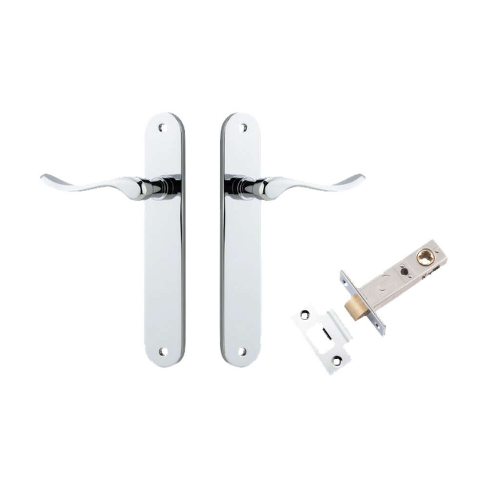 Door Lever Stirling Oval Latch Pair Polished Chrome H240xW40xP64mm Passage Kit Tube Latch Split Cam 'T' Striker Polished Chrome Backset 60mm in Polished Chrome