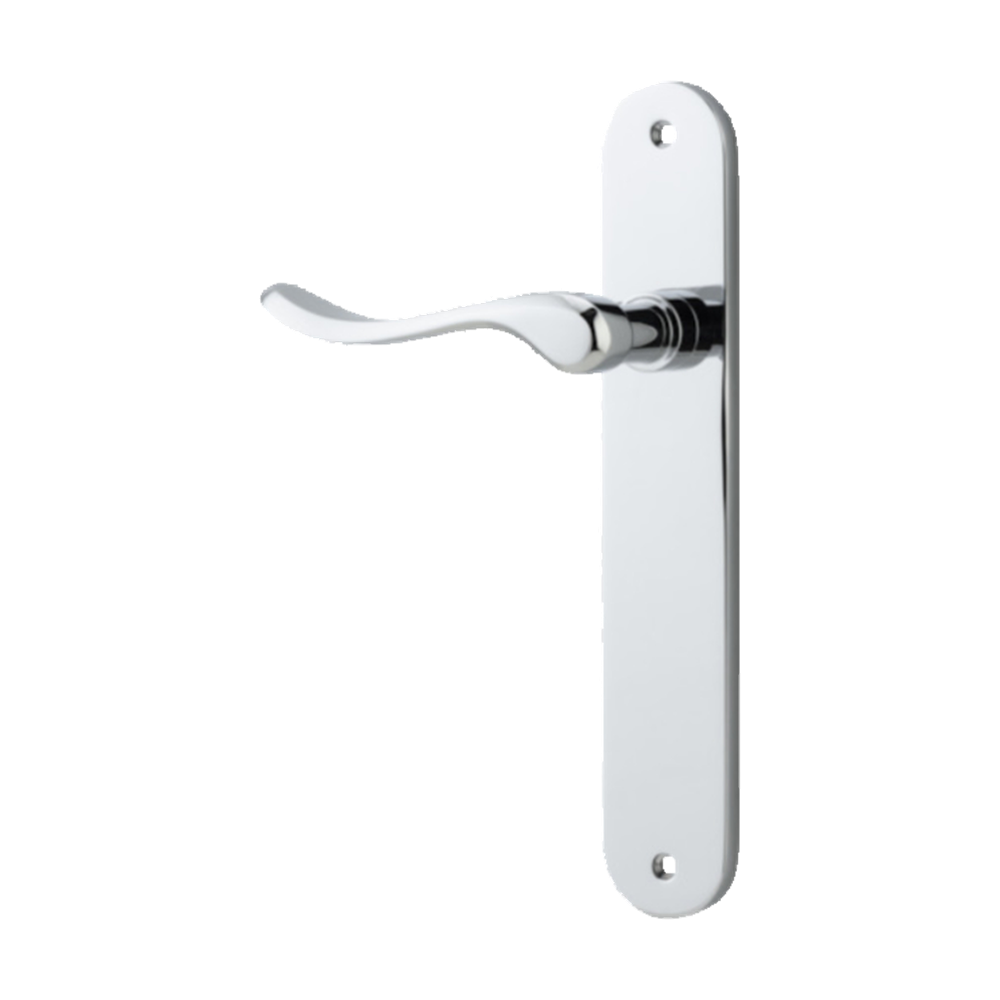 Door Lever Stirling Oval Latch Left Hand Fixed Polished Chrome L116xP62mm BPH240xW40mm in Polished Chrome