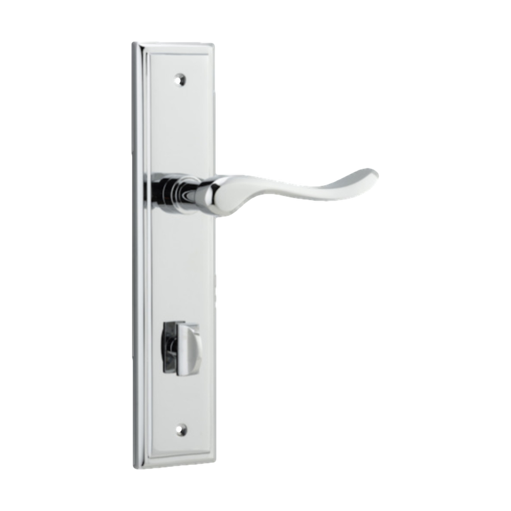 Door Lever Stirling Stepped Privacy Pair Polished Chrome CTC85mm H237xW50xP64mm in Polished Chrome