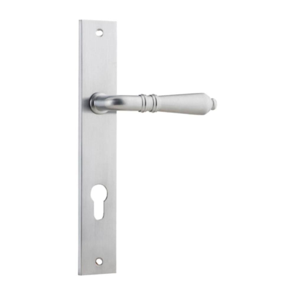 Door Lever Sarlat Rectangular Euro Brushed Chrome CTC85mm H240xW38xP55mm in Brushed Chrome