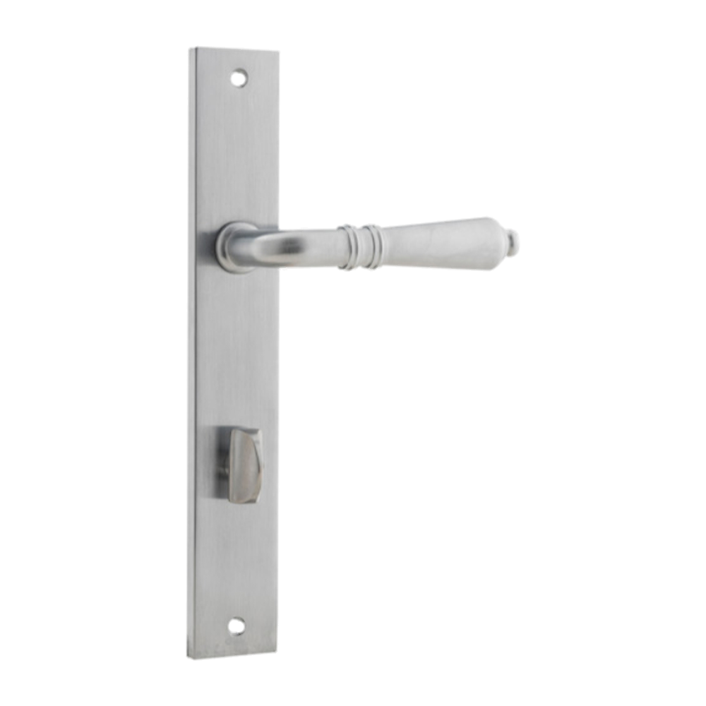 Door Lever Sarlat Rectangular Privacy Brushed Chrome CTC85mm H240xW38xP55mm in Brushed Chrome