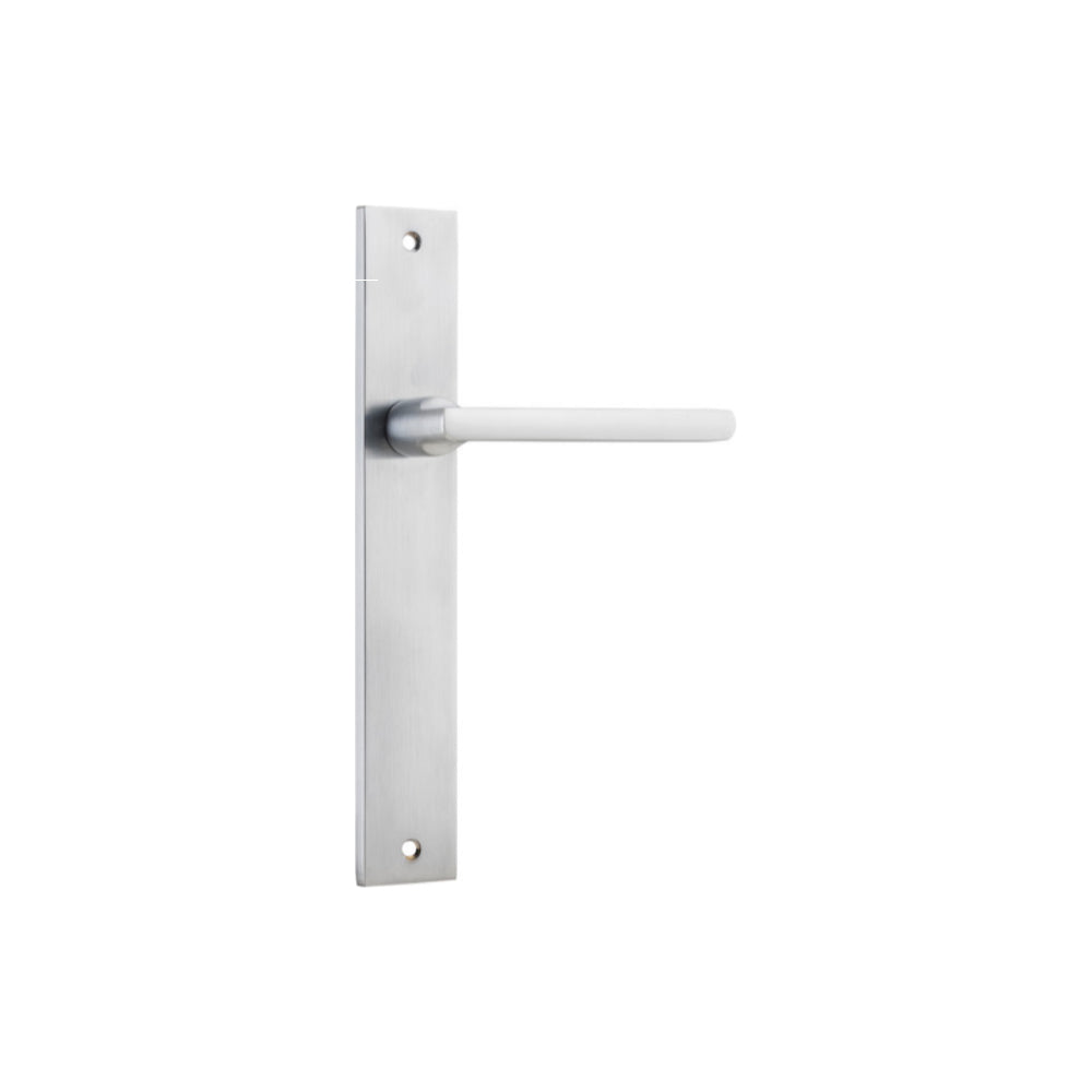 Pair of Iver Baltimore lever door handles on rectangular backplates, featuring a sleek, modern design for interior doors.
