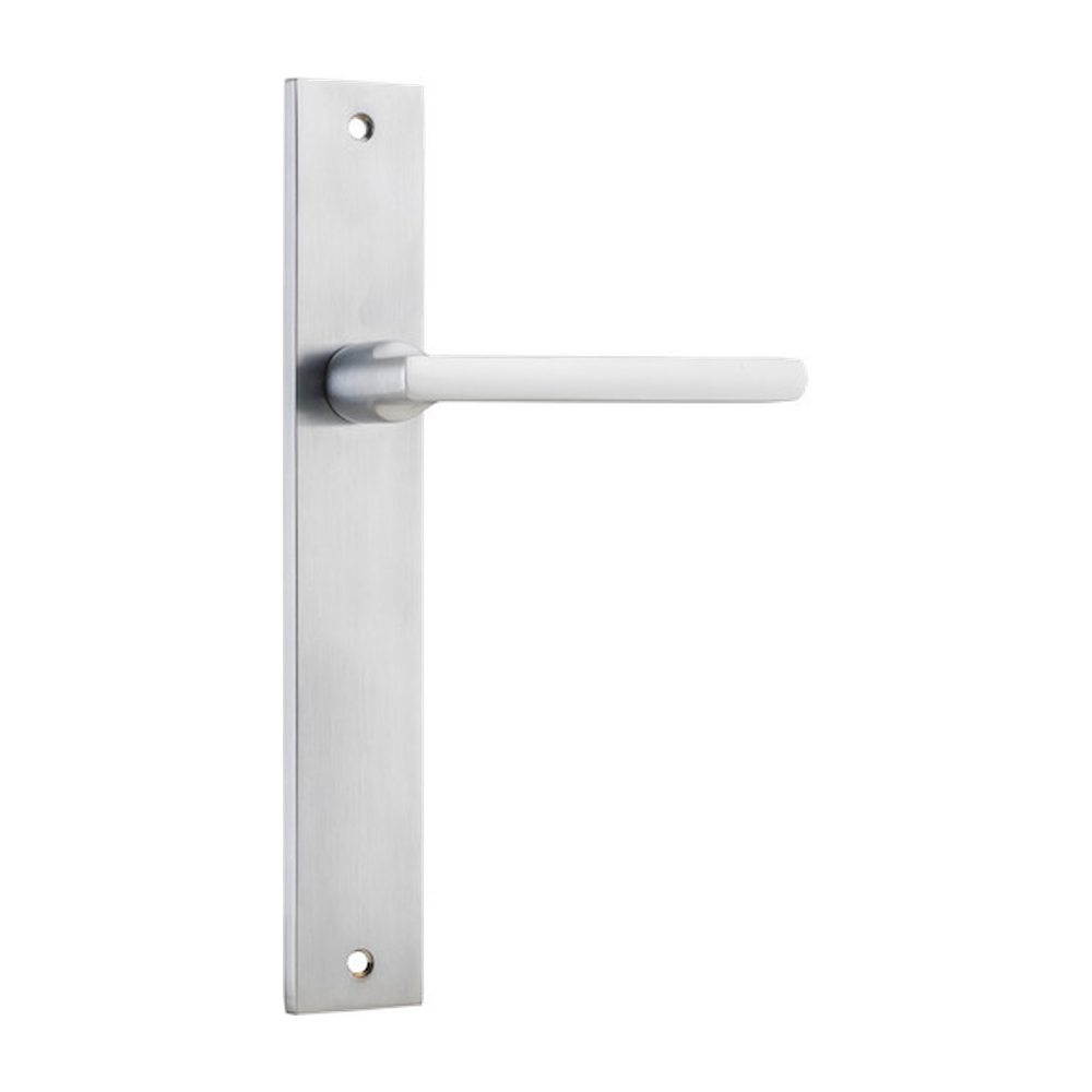 Door Lever Baltimore on Long Backplate Brushed Chrome H240xW38xP55mm in Brushed Chrome